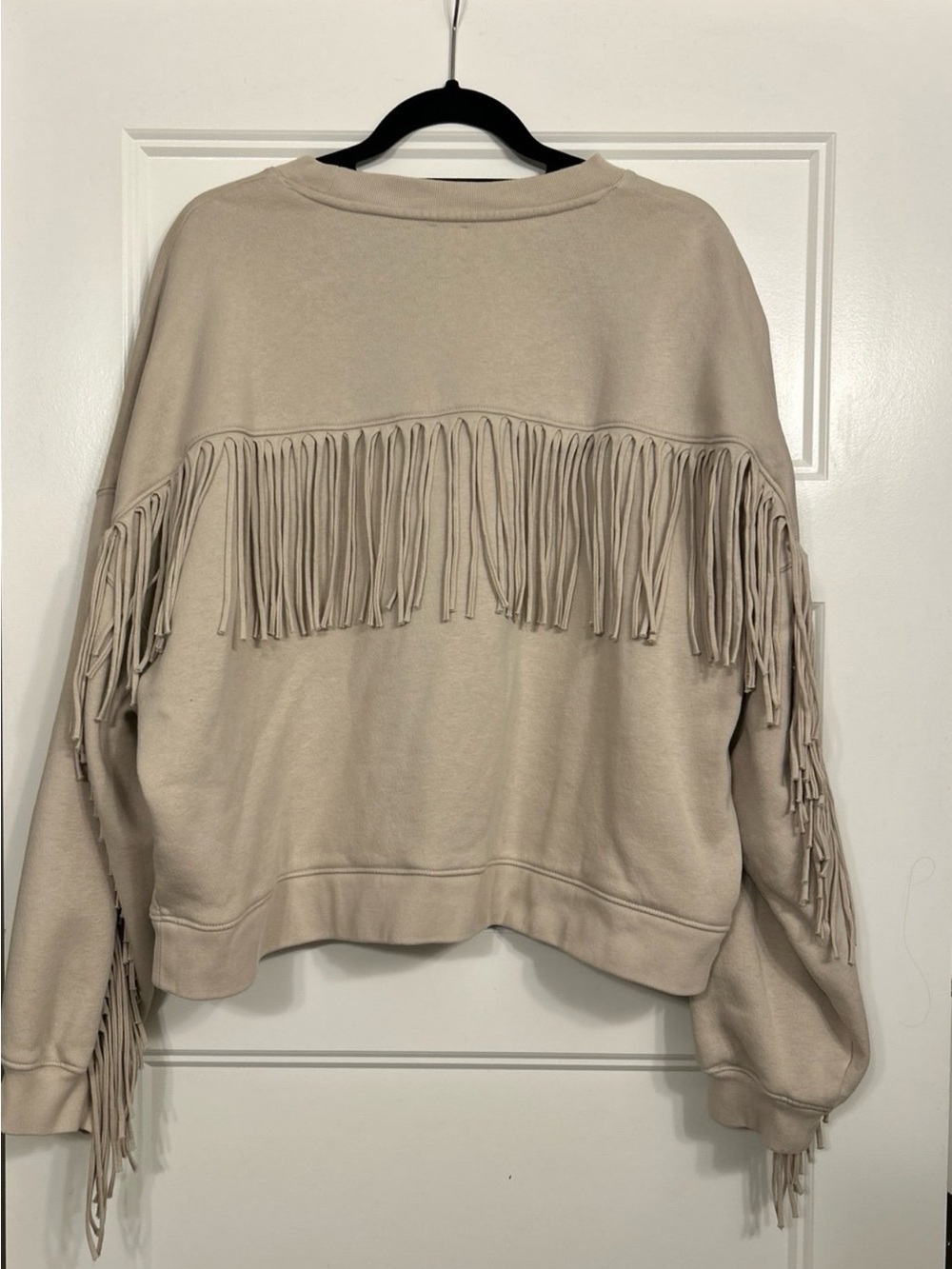 GAP Women's Fringe Crewneck Sweatshirt- Beige/taupe/tan XL western